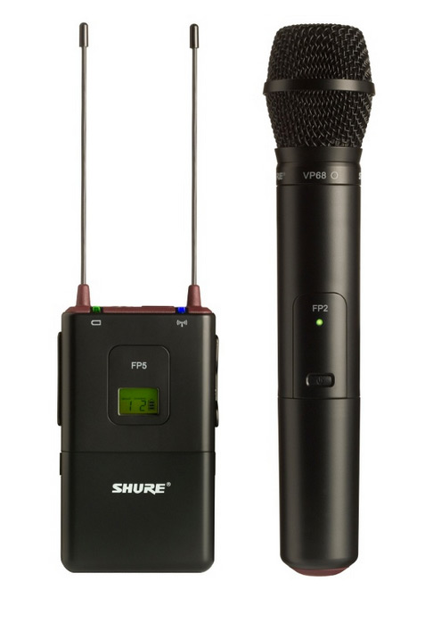 Shure FP25/VP68-R13 ไมโครโฟนไร้สายแบบมือถือ เครื่องรับติดกล้องถ่าย Video, ไมโครโฟนติดกล้อง Wireless Handheld System 2 AA batteries, FP Wireless Handheld System with FP5 Diversity Receiver, FP2 Handheld Transmitter, VP68 Capsule,